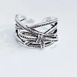 925 Sterling Silver Vintage Bow Ring Thick Chunky Silver Knot Ring